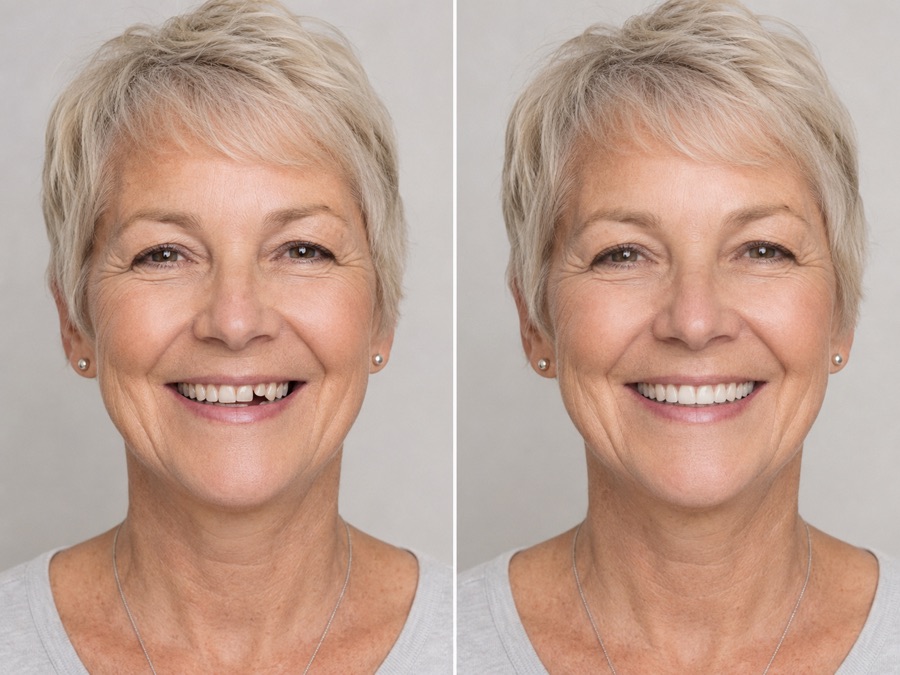 Antes e depois de prótese sobre implante