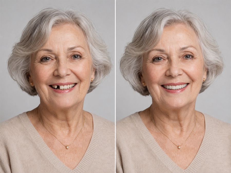 Antes e depois de prótese total